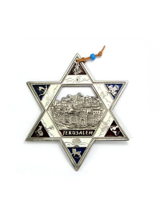 תליית קיר מגן דוד בציפוי כסף עם שנים עשר... | מָגֵן דָוִד